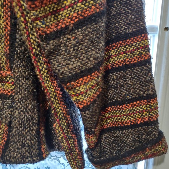 CENTRO COBIJERO DE TLAXLA EARTH TONE RASTA WOVEN BLANKET STYLE PULLOVER XXL - Picture 5 of 6